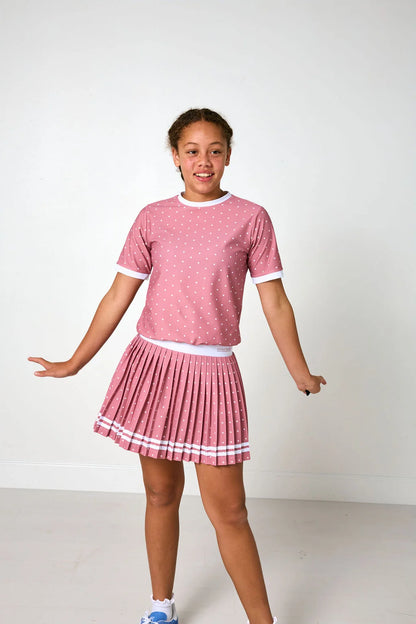Dusty Pink Polka Dot Pleated Skort