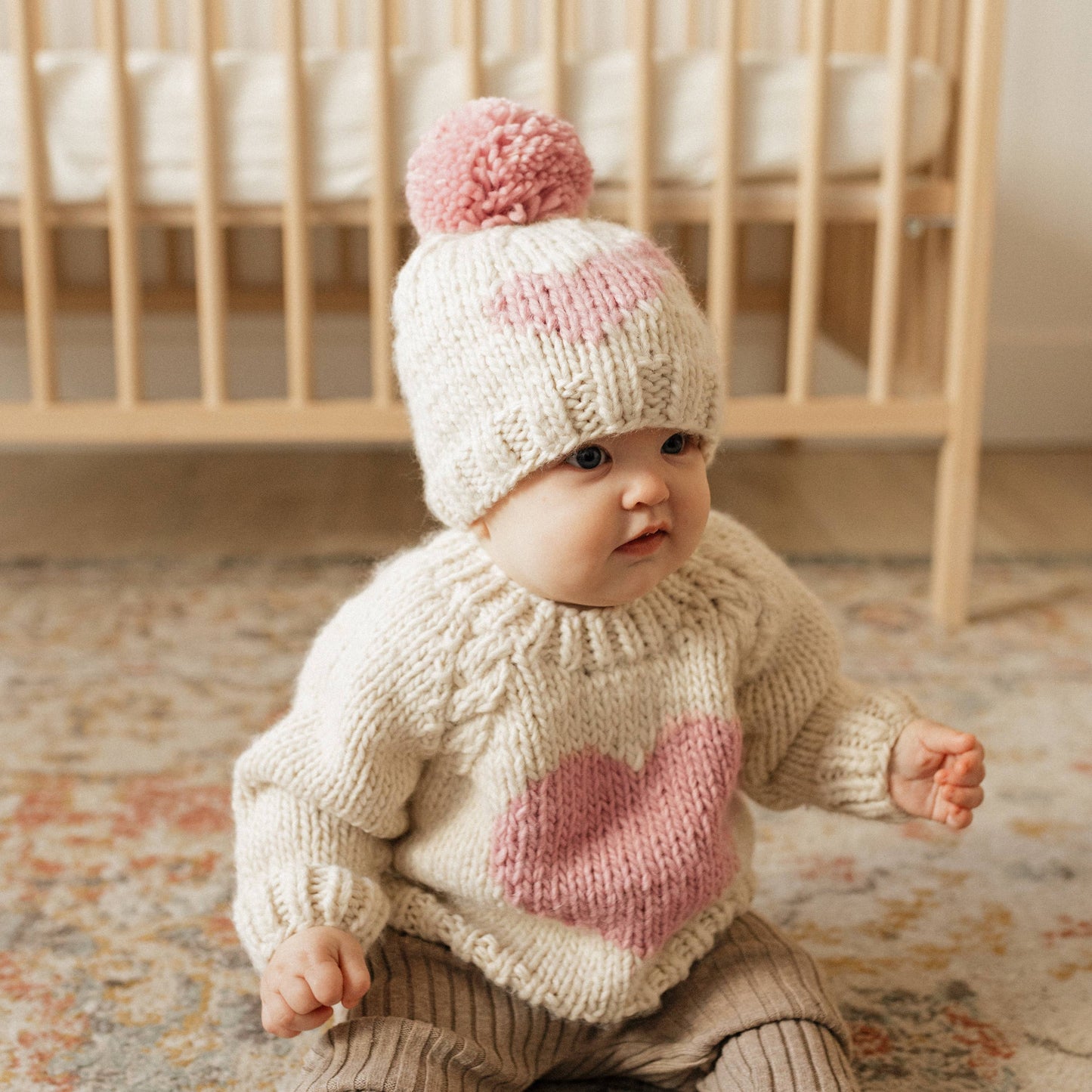 Sweetheart Knit Beanie Hat Rosy - Due late November: XS (newborn)