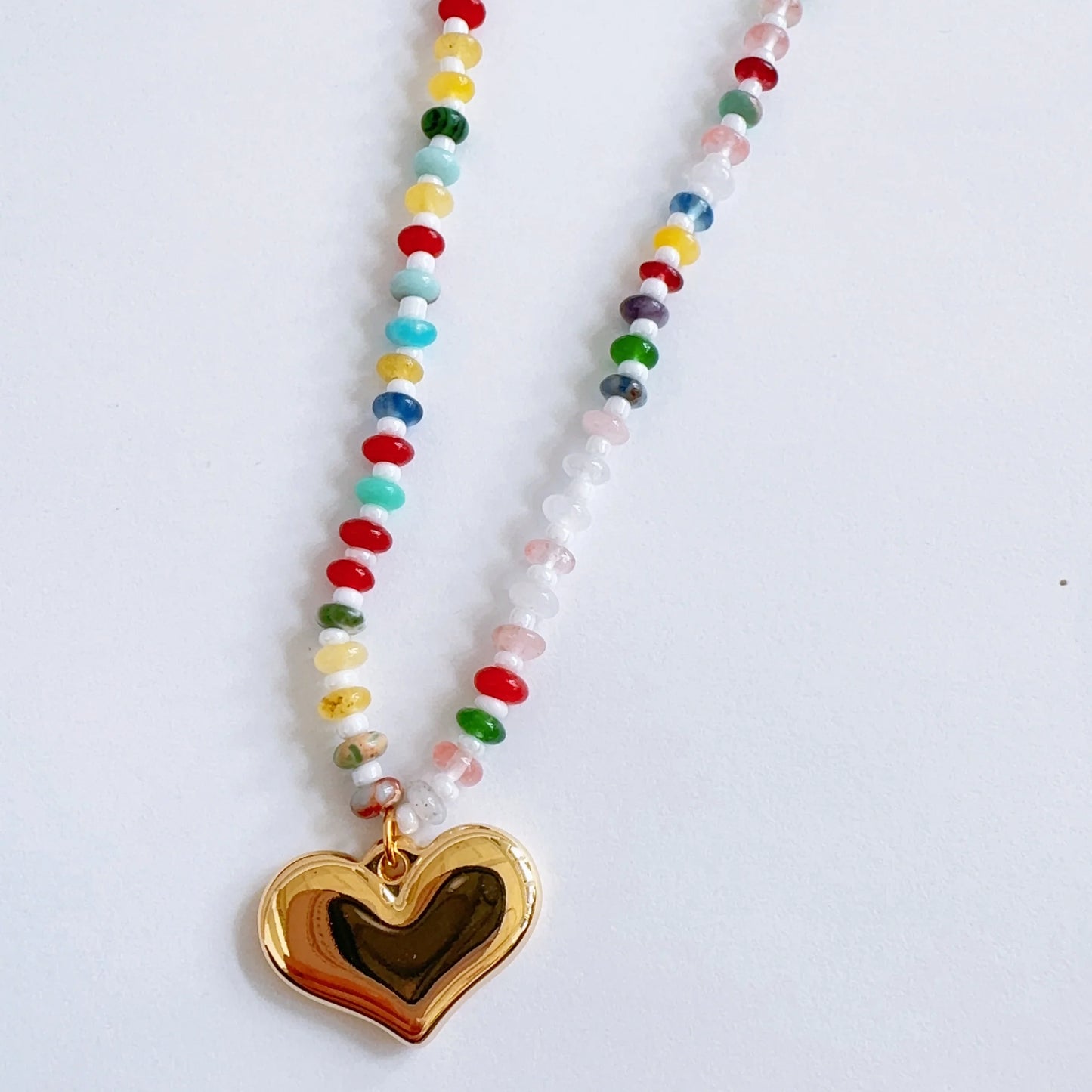 Colorful Heart Charm Gemstone Necklacee