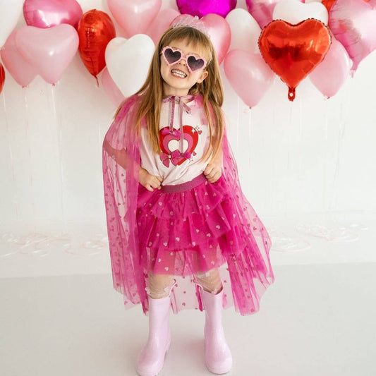 Pink Glitter Heart Valentine's Day Cape - Dress Up - Kids