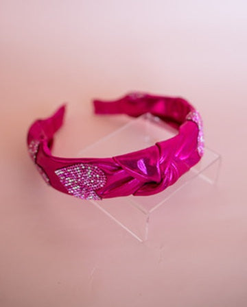 Crystal Heart Metallic Headband | Hot Pink