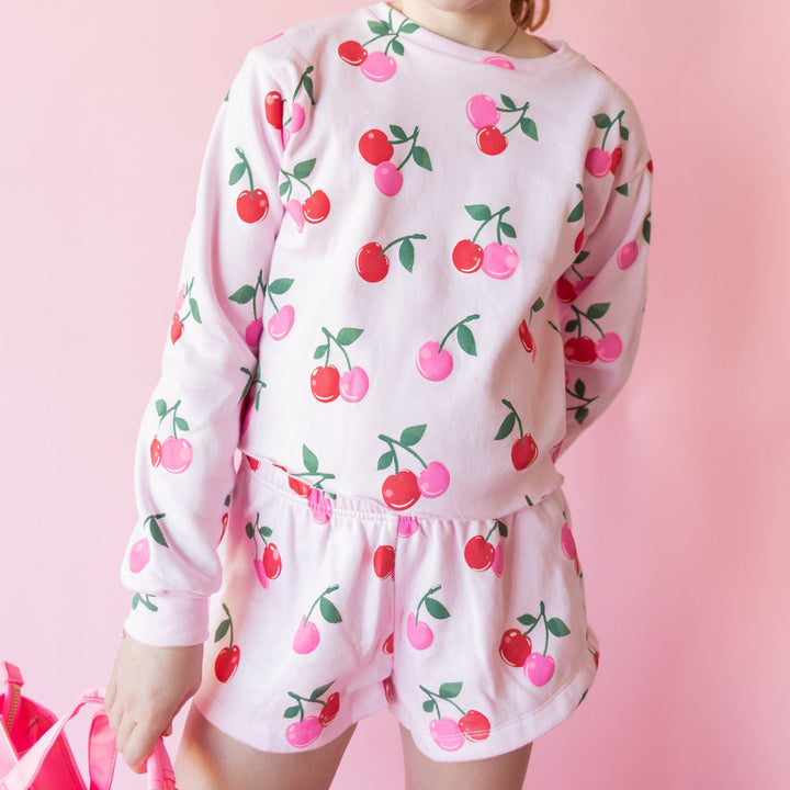 Cherry Print Sweatshort | Pink Cherry