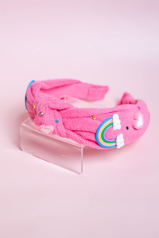 Rainbow Charm Terry Knot Headband | Pink