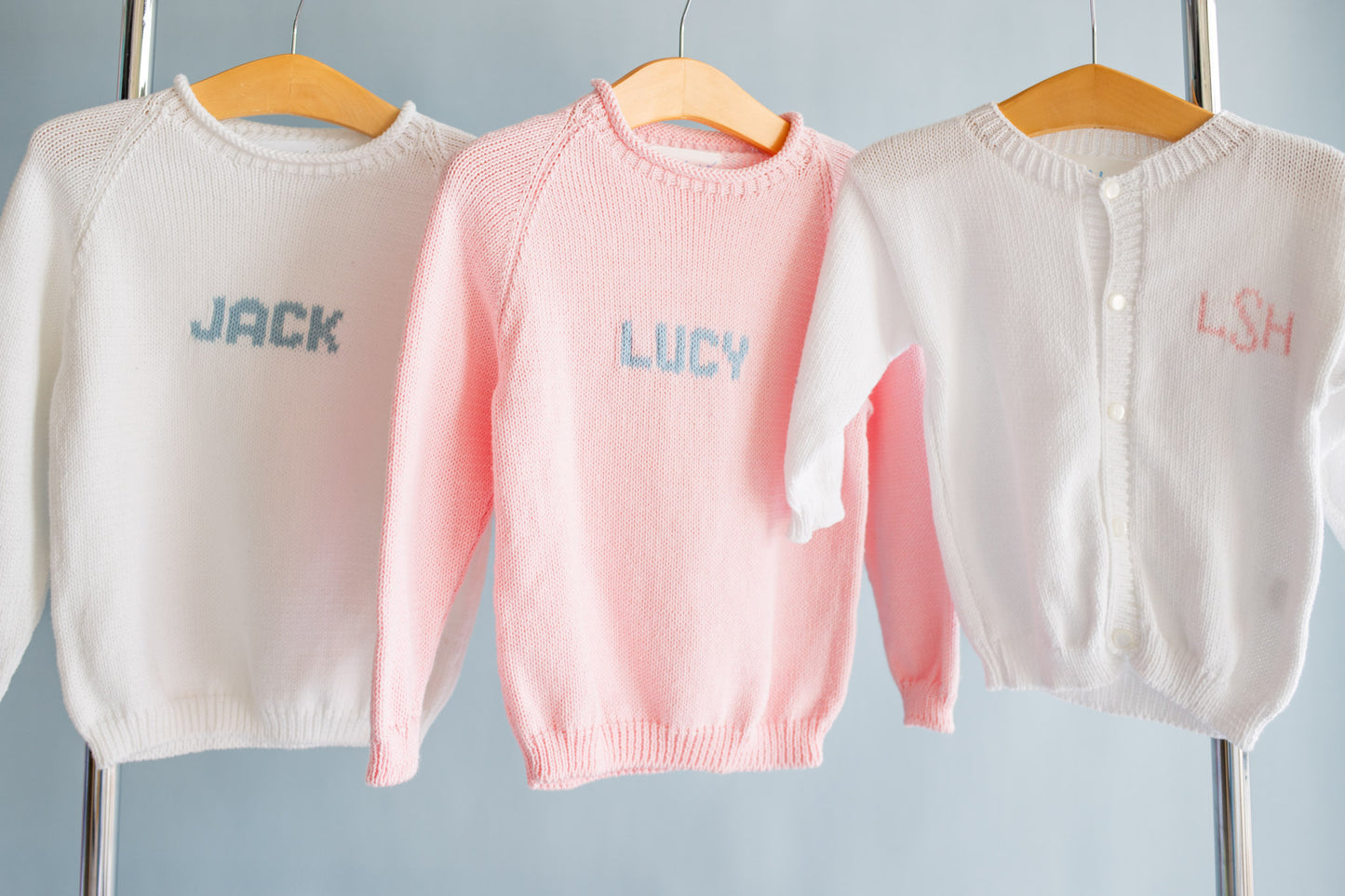 Name Sweater | Light Pink with Light Blue