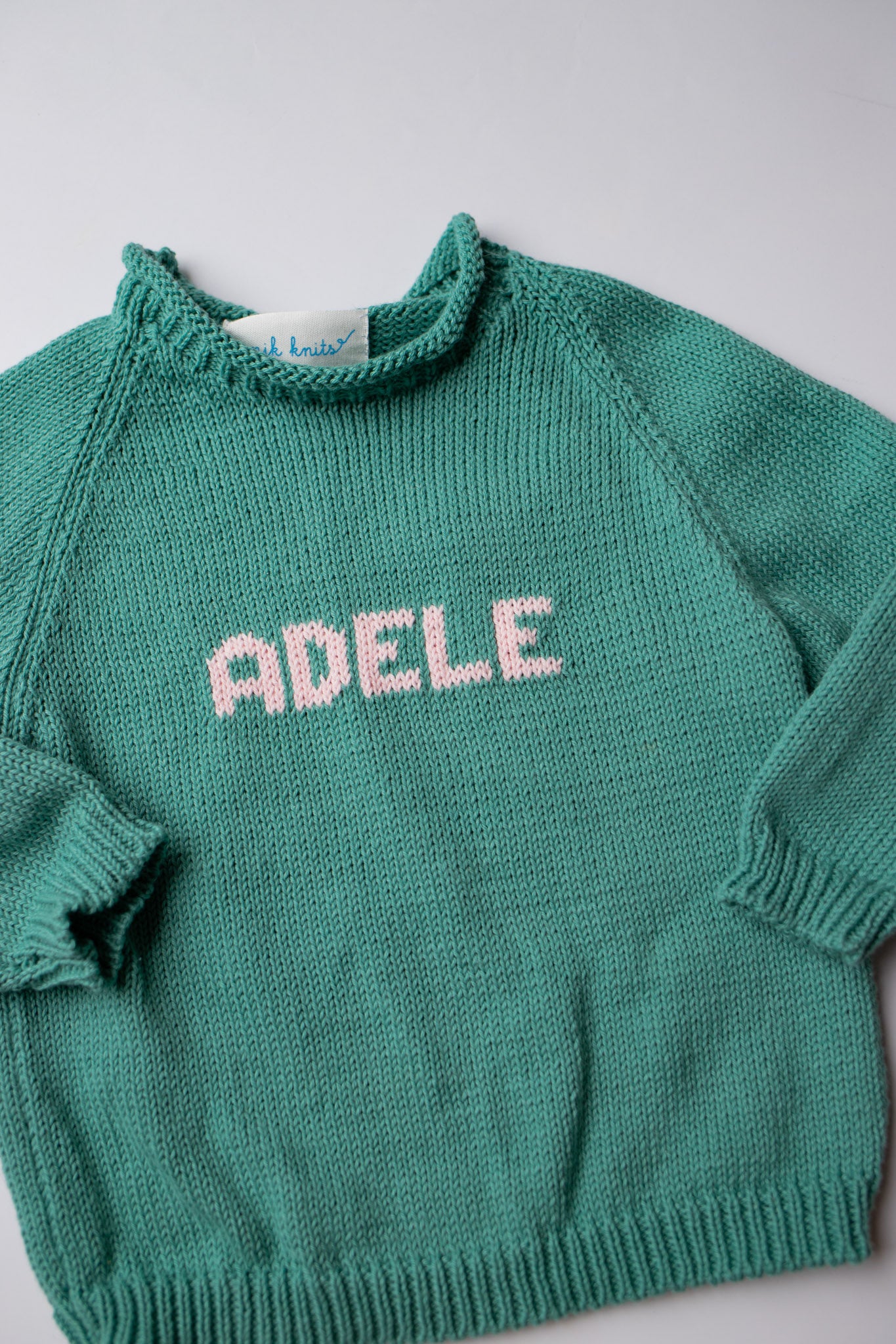 Name Sweater | Light Green with Light Pink