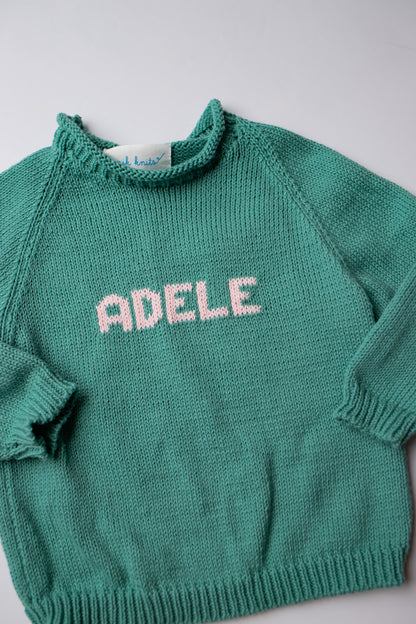 Name Sweater | Light Green with Light Pink