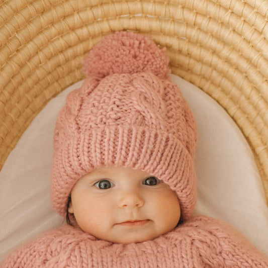 Cable Knit Beanie Hat | Rosy Pink