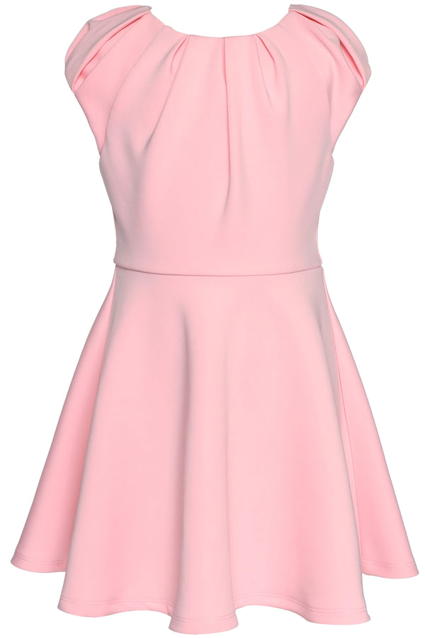 Fit & Flare Scuba Dress with Pleated Neckline | Pink