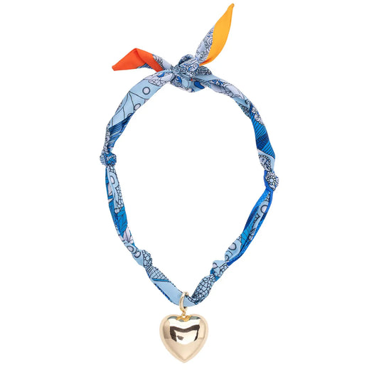 Gabby Puffy Heart Scarf Necklace in Aqua & White