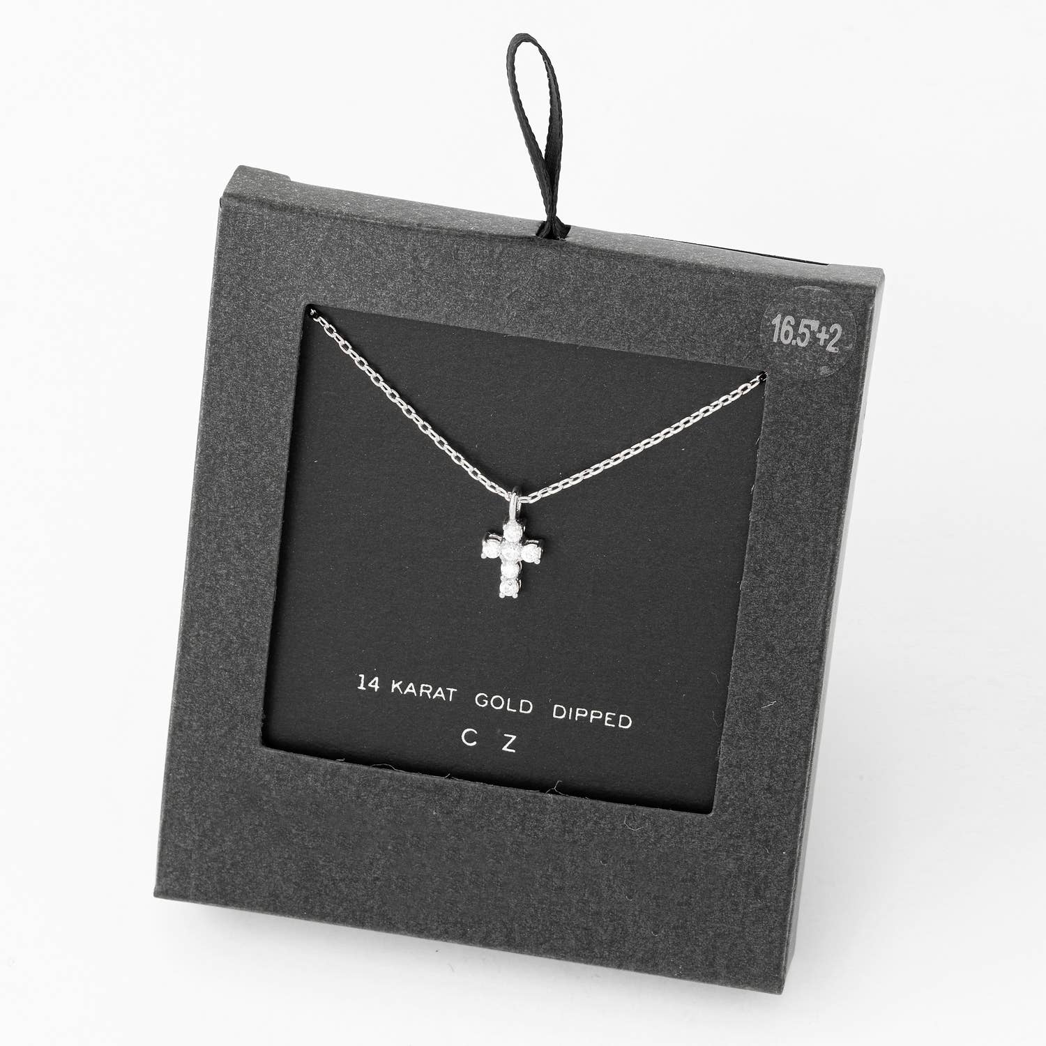 Secret Box Cz Mini Cross Charm Necklace