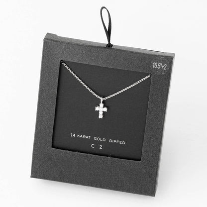 Secret Box Cz Mini Cross Charm Necklace