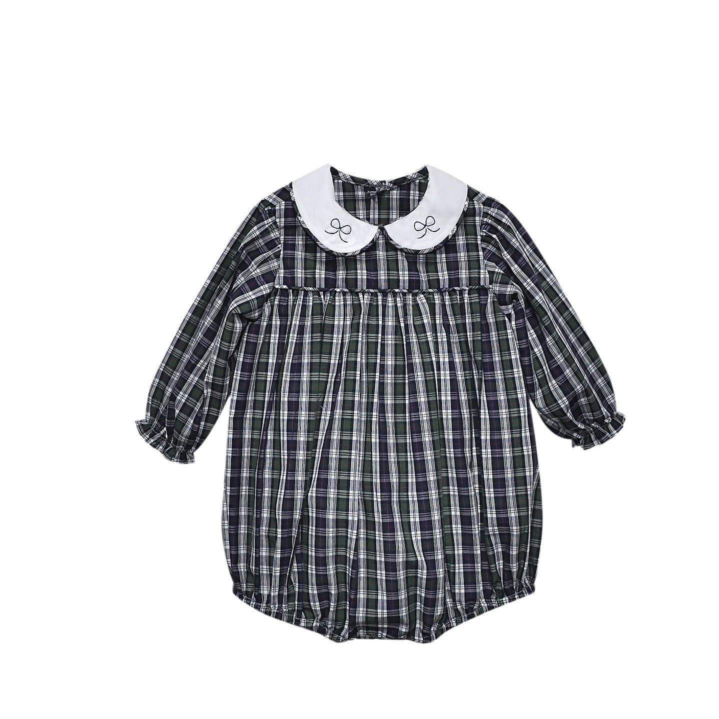 Navy Plaid Sawyer Girl Bubble | Bows