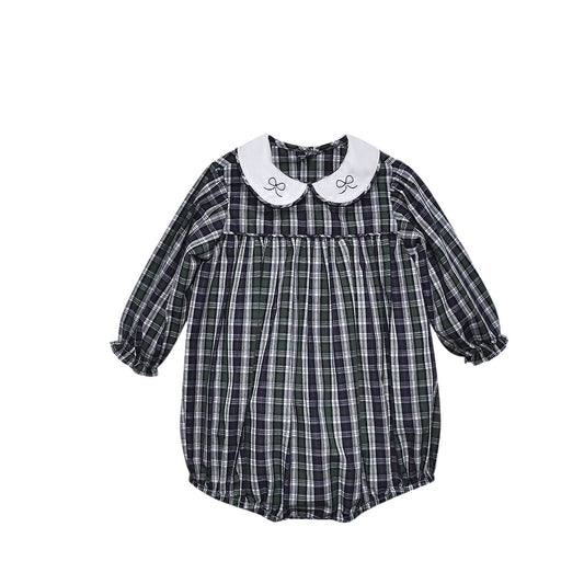Navy Plaid Sawyer Girl Bubble | Bows