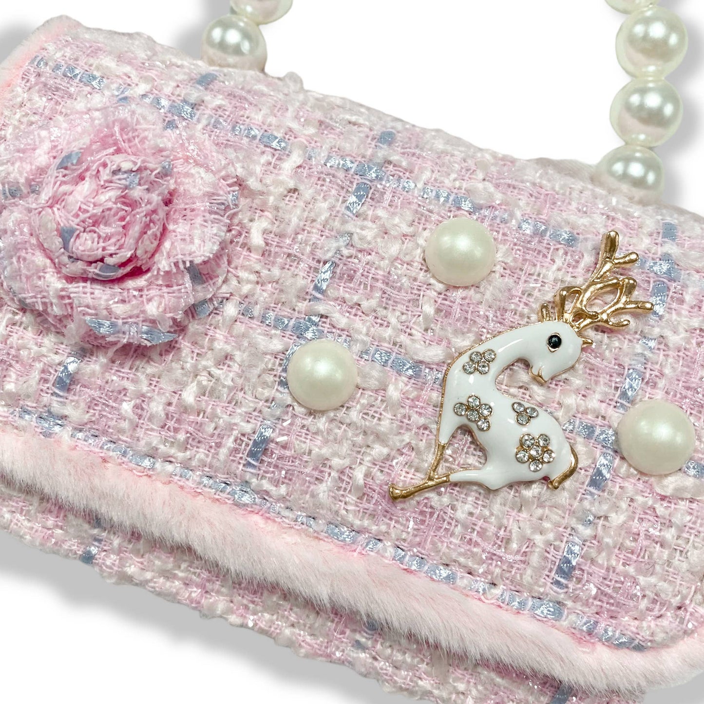 Fur Trim Tweed Purse | Pink