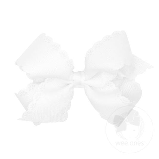 Medium Eyelet Embossed Hair Bow | White