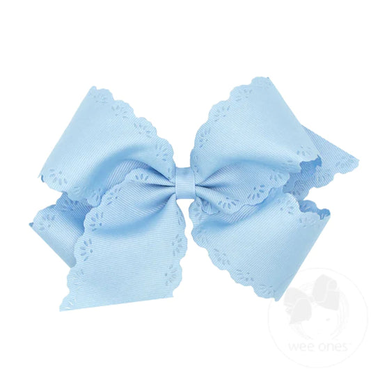 Medium Eyelet Embossed Hair Bow | Millennium Blue