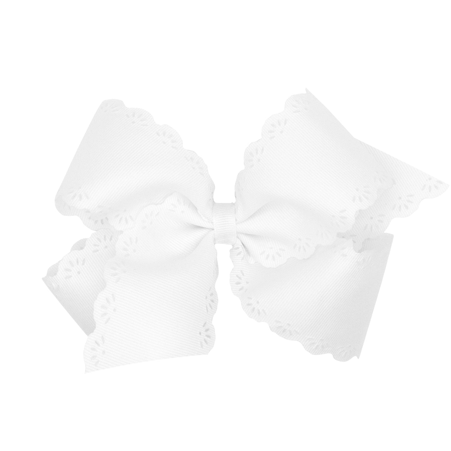 Small King Eyelet Embossed Hair Bow | White
