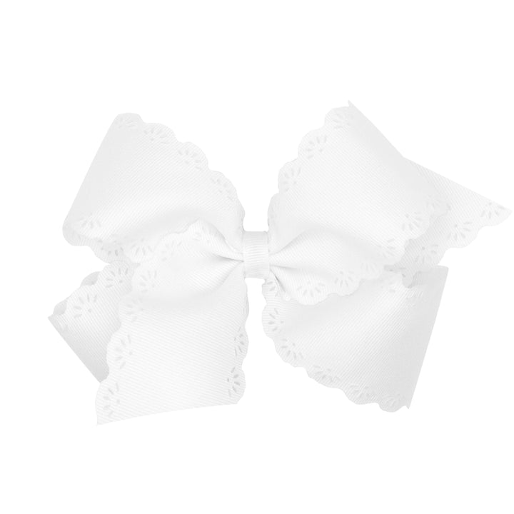 Small King Eyelet Embossed Hair Bow | White