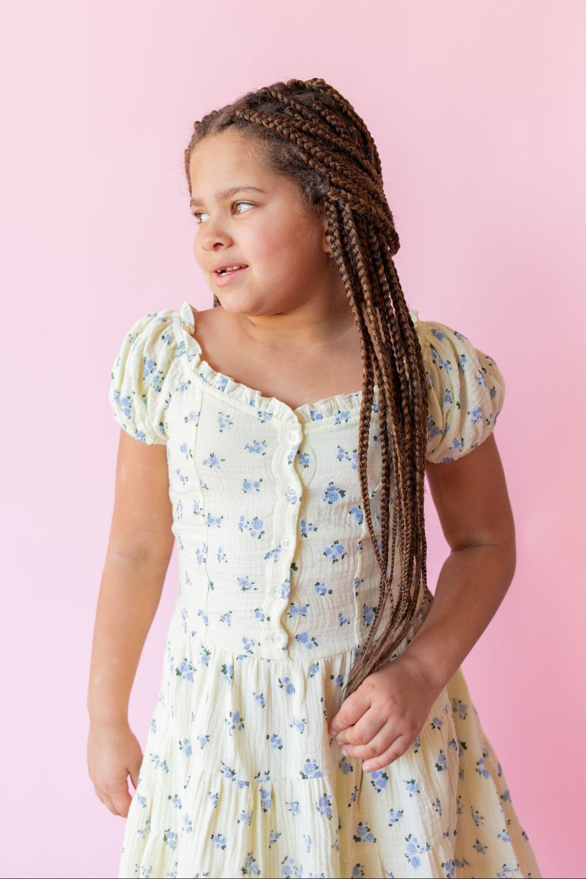 Rose Button Front Gauze Dress | Yellow