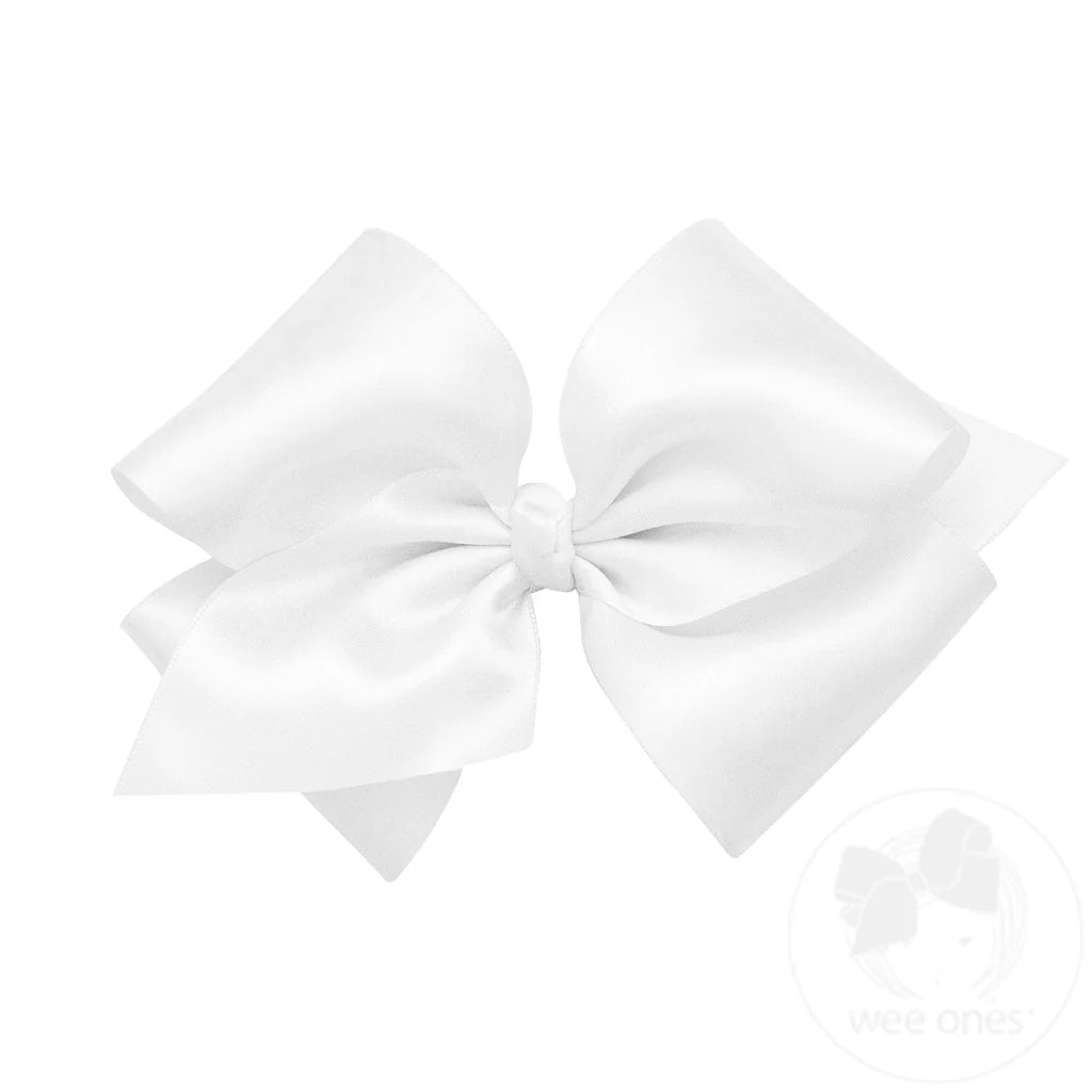 Small King French Satin Hair Bow | White