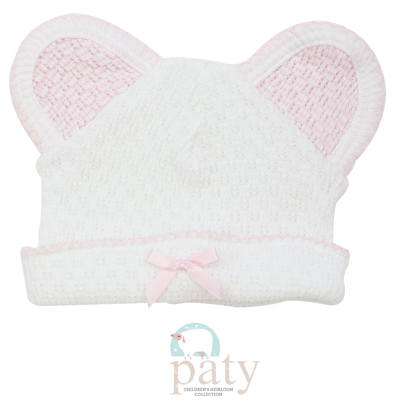 Knit Bear Cap with Bow | Pink