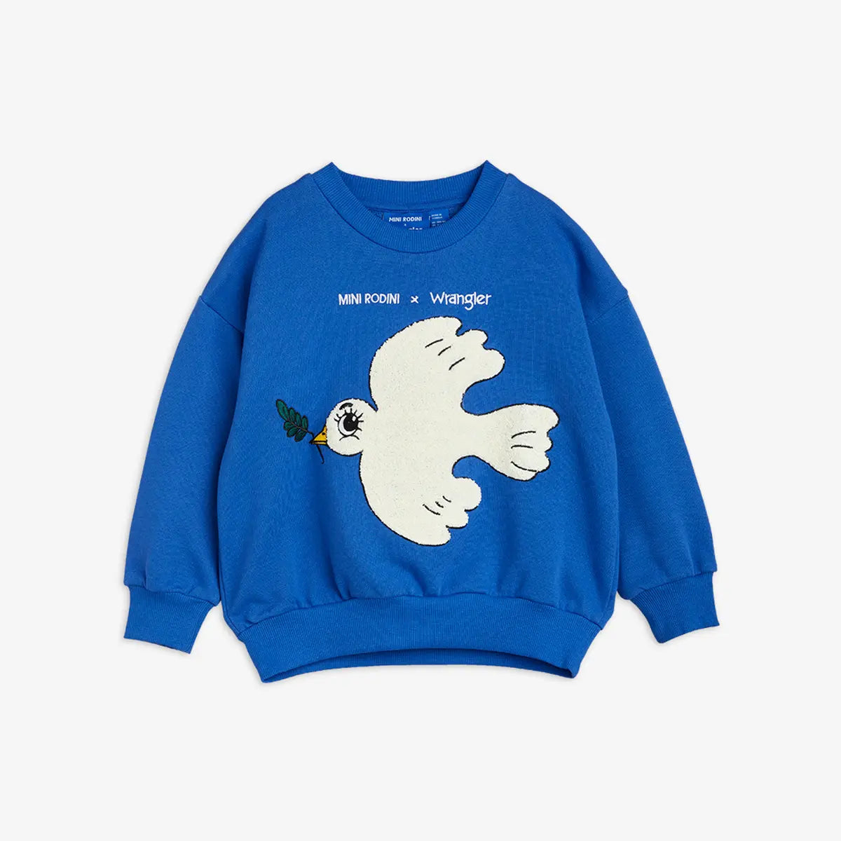 Mini Rodini x Wrangler Peace Dove Chenille Sweatshirt, Blue