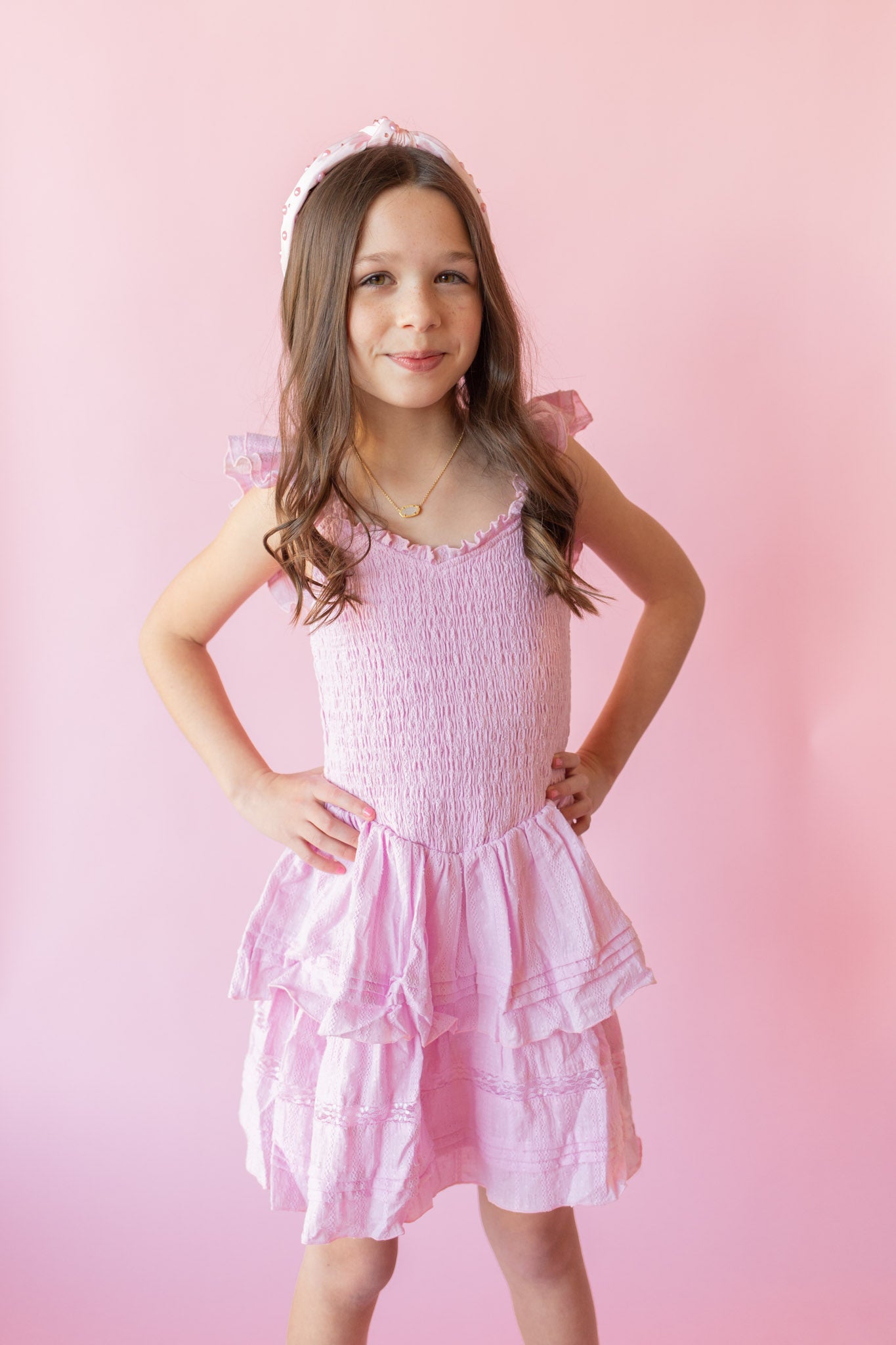 Flutter Smock Top Tiered Dress | Light Pink