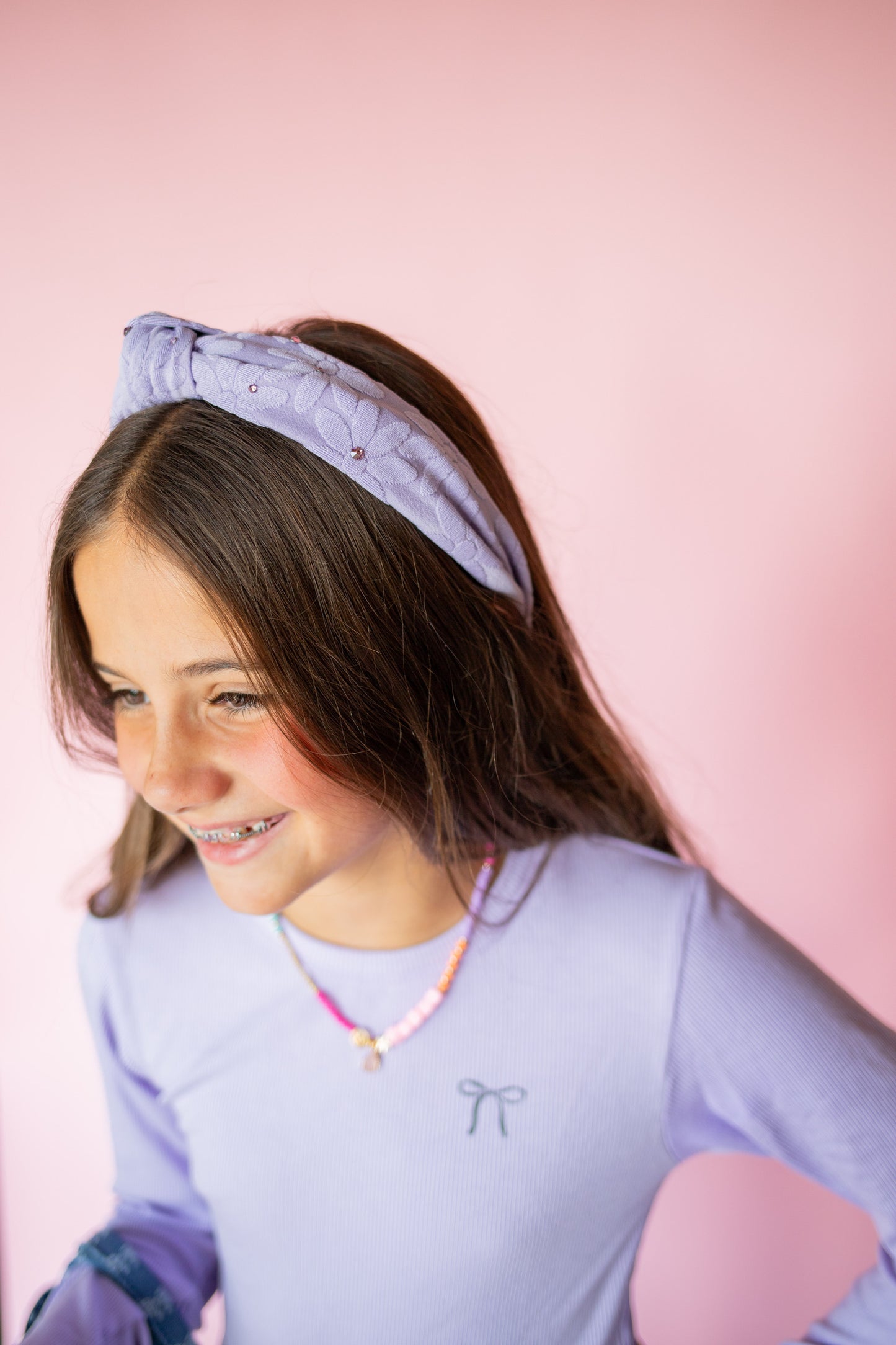 Ribbed Little Bow Long Sleeve Tee | Purple