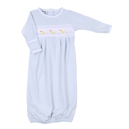 Just Ducky Smocked Gathered Gown | Light Blue