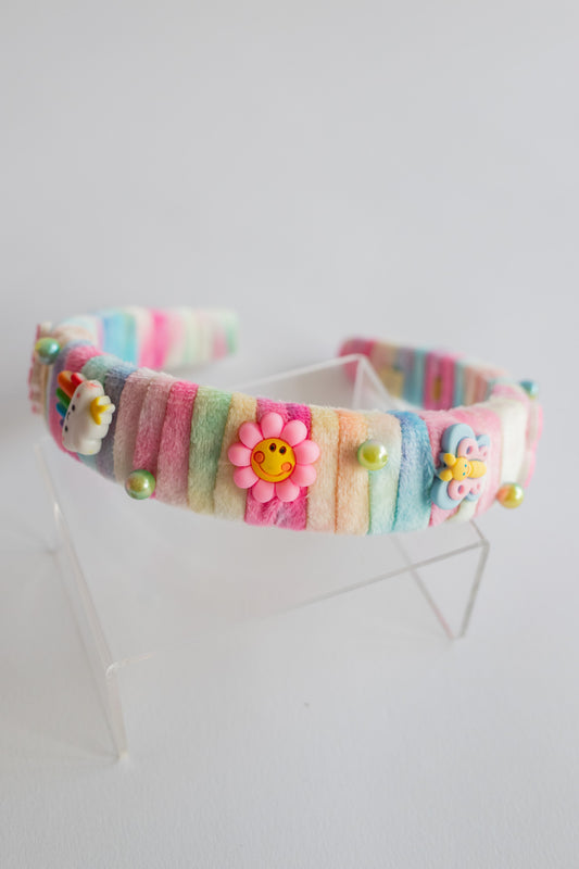 Wrapped Plush Charm Headband | Rainbow Tie dye