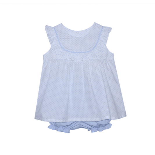 Millie Kay Bloomer Set | White + Blue Dot