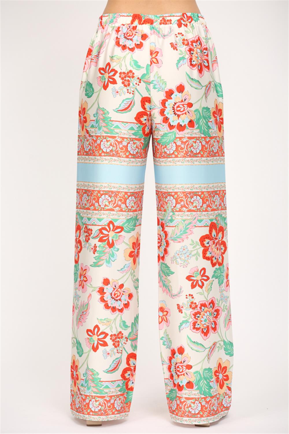 Scarf Print Satin Long Sleeve Pant Set | Cream Multi