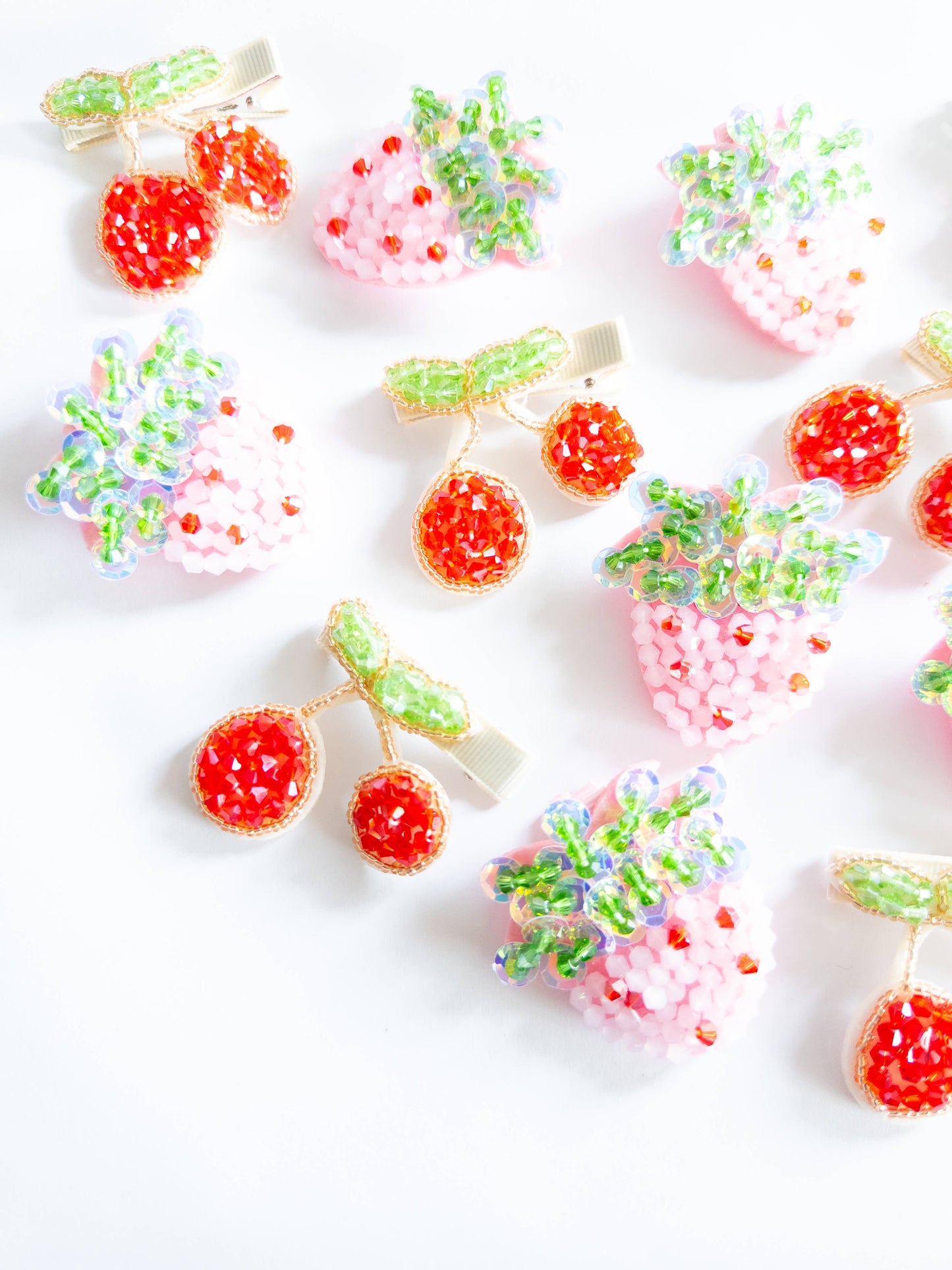 Beaded Cherry Strawberry Hair Clips