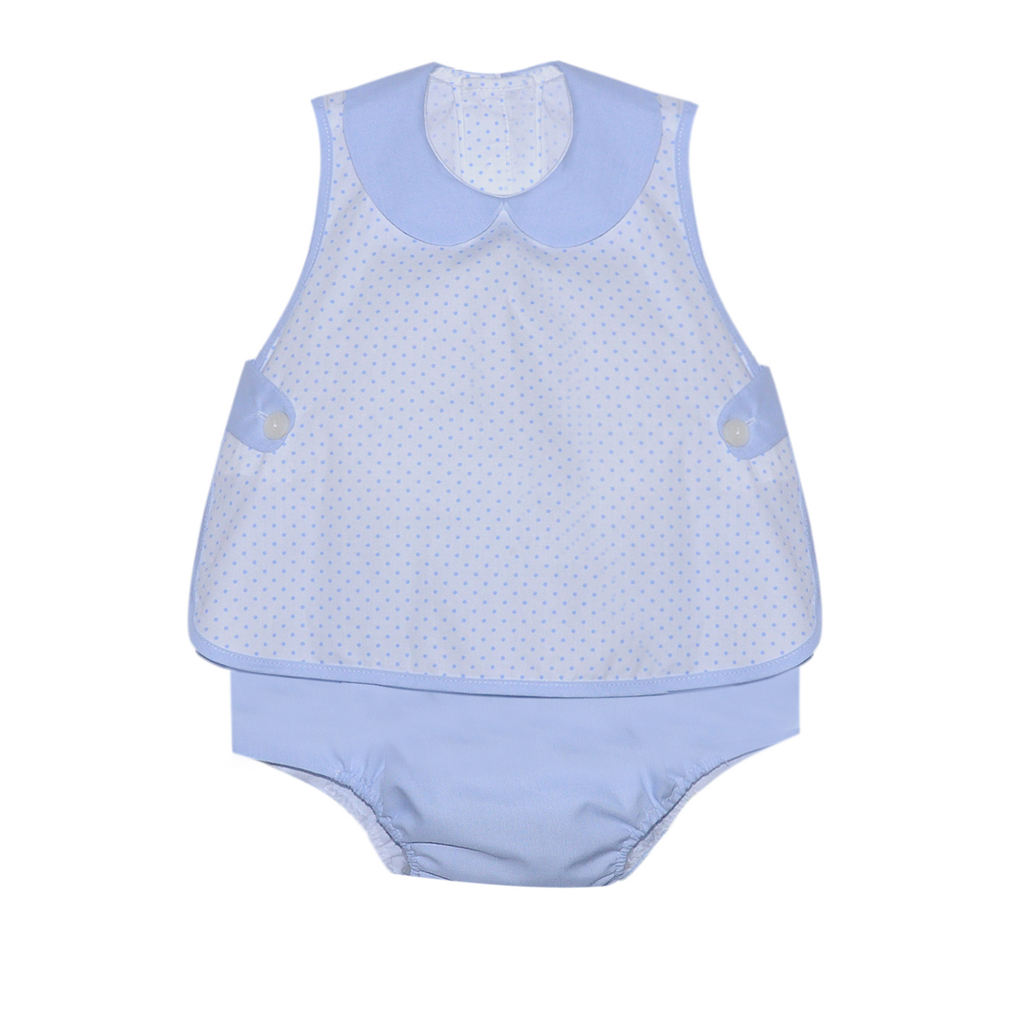 Mac Collared Bloomer Set | White + Blue Dot