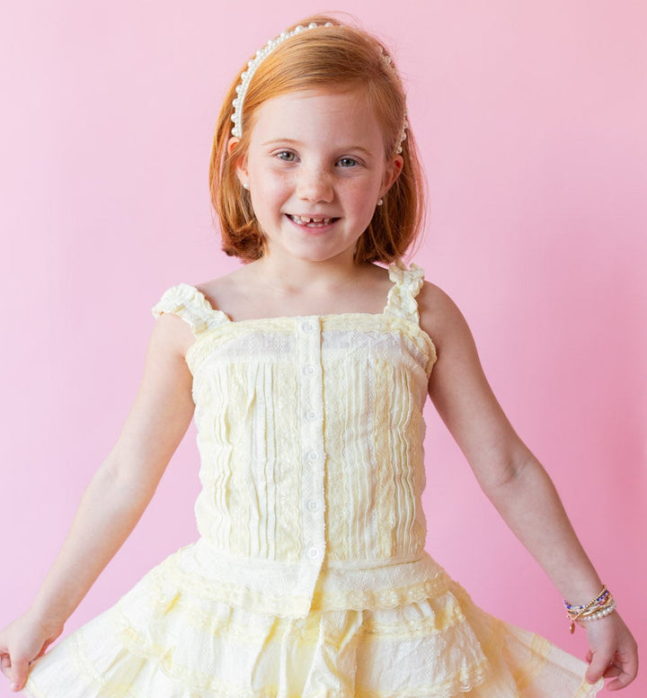 Lace Stripe Button Front Top | Light Yellow