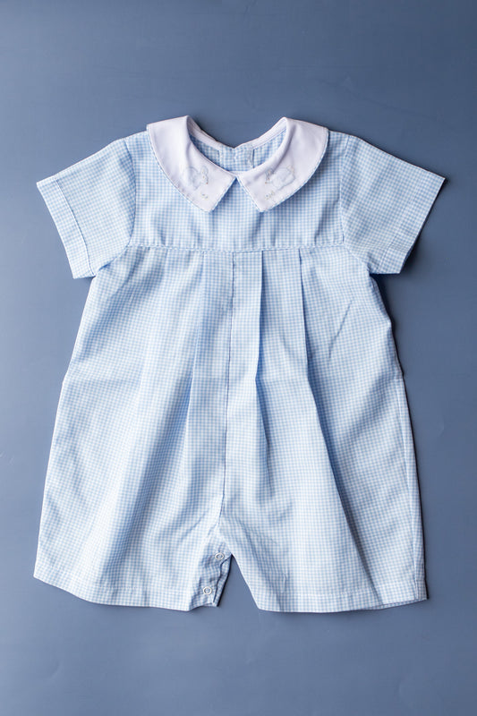 Bunnies Embroidered Boy's Shortall | Blue Check