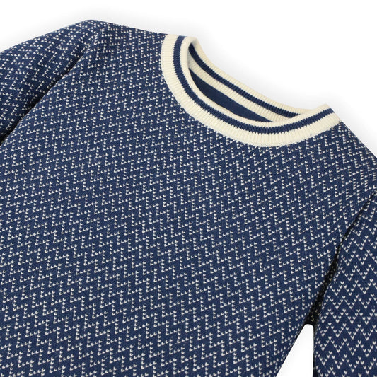 Crew Neck Pullover Organic Sweater | Dark Blue Birdseye