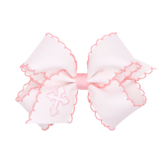 Medium Cross Embroidered Grosgrain Bow | Pink