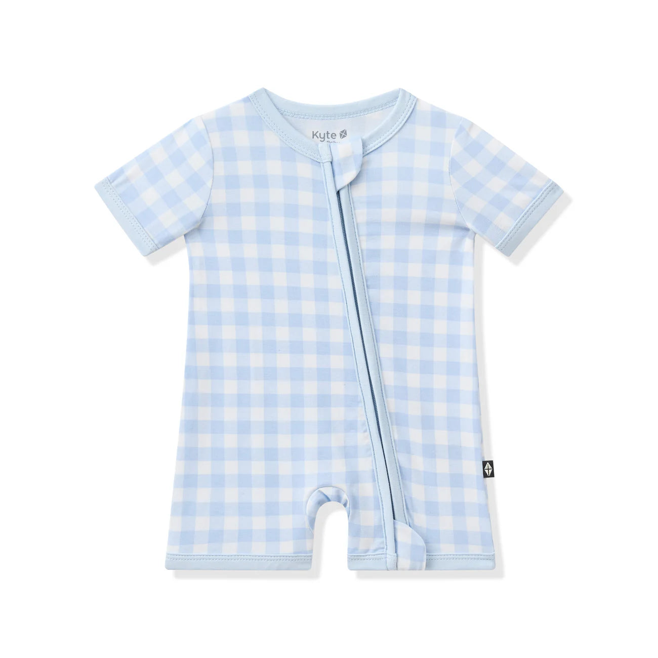 Kyte Baby Zippered Bamboo Shortall Romper | Gingham Breeze
