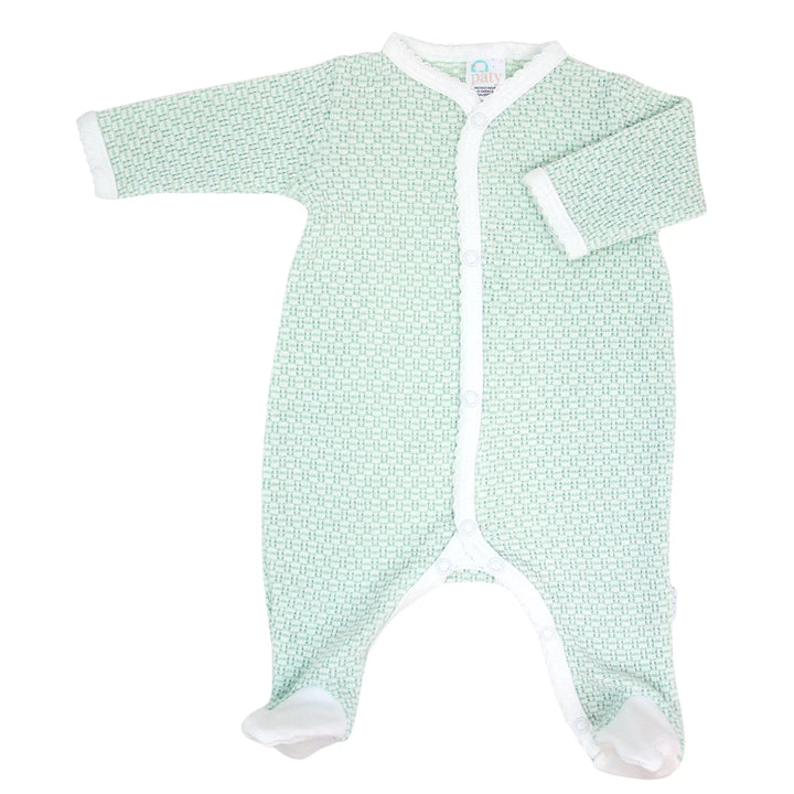 Paty Knit Solid Footie w Pima Trim | Mint w White