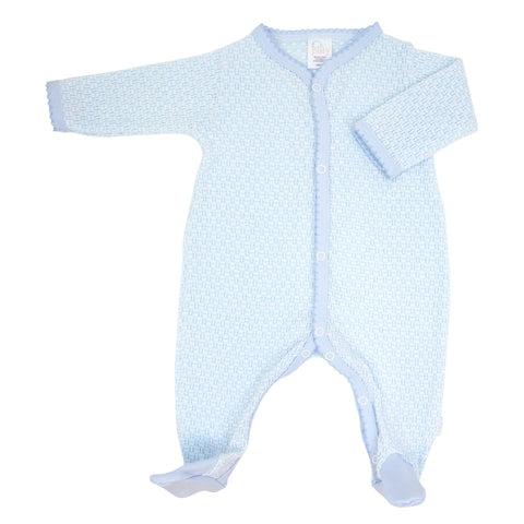 Paty Knit Solid Footie w Pima Trim | Blue w Blue
