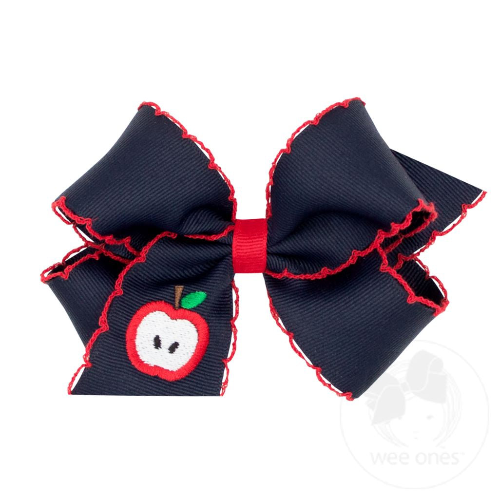 Medium Moonstitch Embroidered Grosgrain Bow | Navy Apple