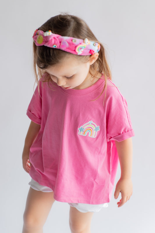 XOXO by Magpies Embroidered Short Sleeve Rainbow Tee | Pink