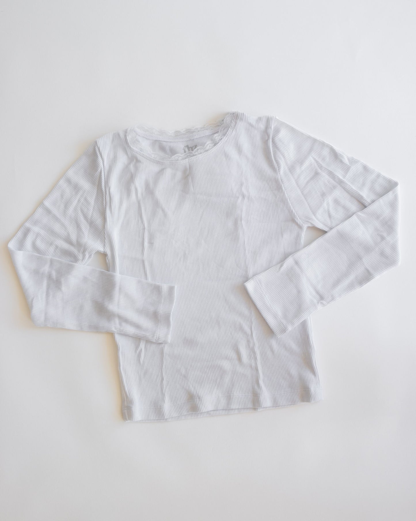 Lace Trim Ribbed Long Sleeve | White