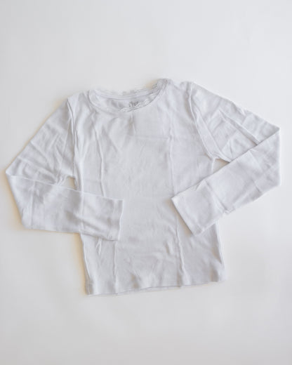 Lace Trim Ribbed Long Sleeve | White