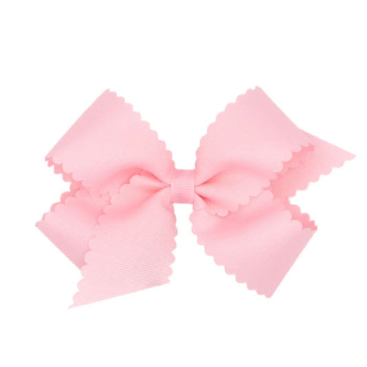 Medium Grosgrain Scalloped Edge Girls Hair Bow | Light Pink