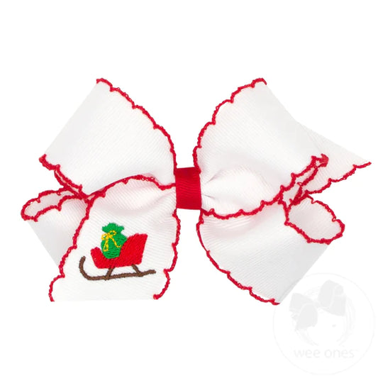 Medium Grosgrain Moonstich Embroidered Hair Bow | Sleigh