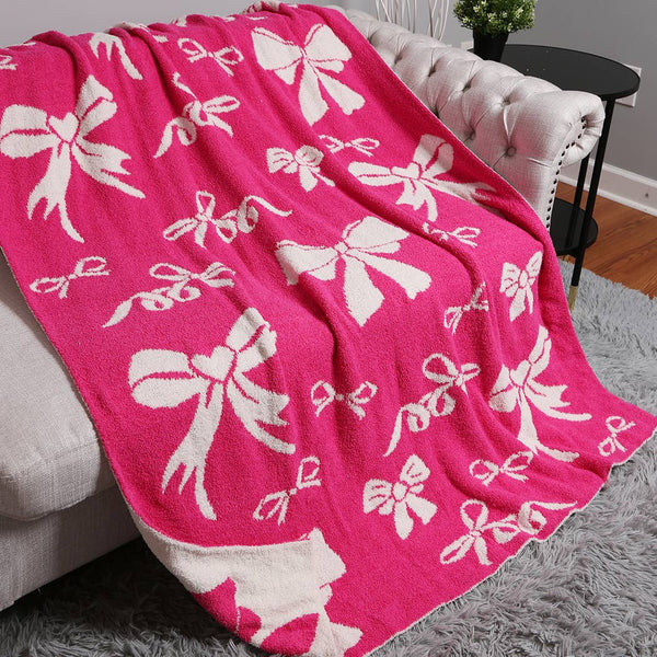 Ribbon Cozy Soft Throw Blanket | Light Pink