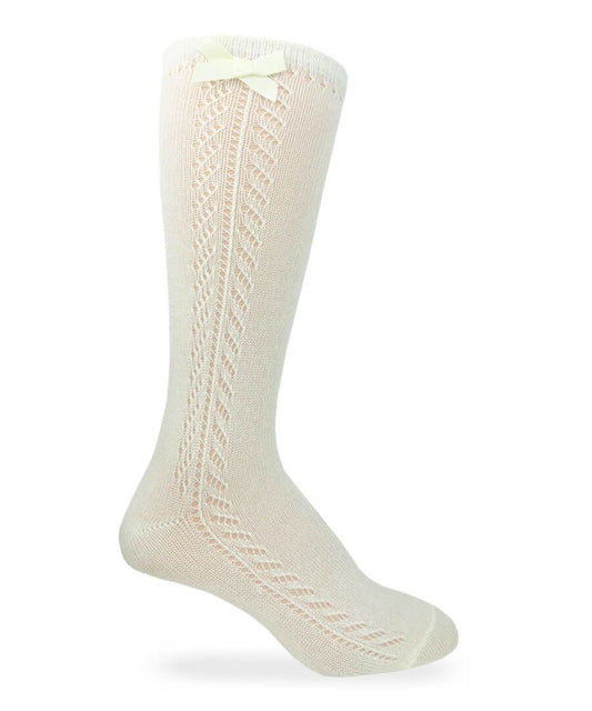 Jefferies Socks Pointelle Bow Knee High Socks 1 Pair | Ivory