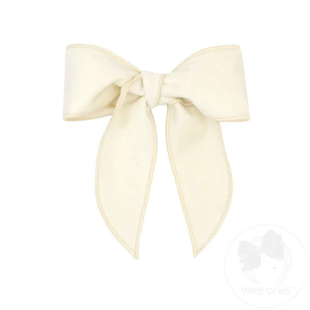 Medium Velvet Fabric Bow with Whimsy Tails | Antique White